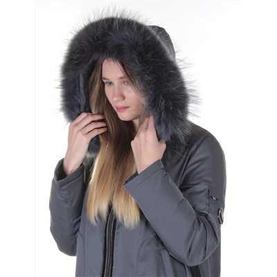 E-1961 DK. GREY Пальто женское с натуральным мехом Evcanbady