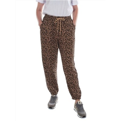 9001 LEOPARD/BROWN Брюки спортивные женские (95% хлопок, 5% спандекс)