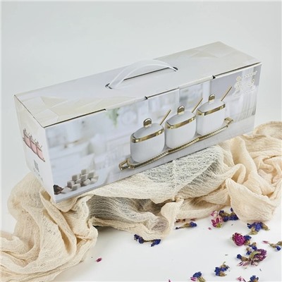 164-012 Набор из 3 банок 350мл с ложками на подставке в под.уп.(х9) Фарфор