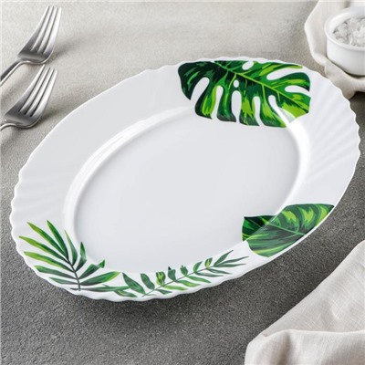 Блюдо сервировочное Avvir «Лист папоротника», овальное, 30×22 см, стеклокерамика, белое