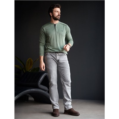 Джемпер хенли из полотна пике с меланжевым плетением с эластаном