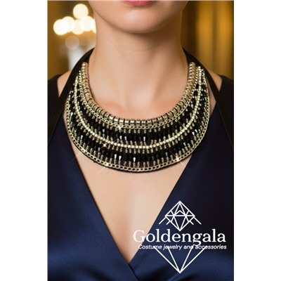 Колье-воротник текстильное с хрусталиками П4/06