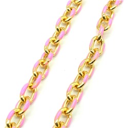 Цепочка для украшений, звено 8*11мм с эмалью, цв.золотистый, розовый, 50см