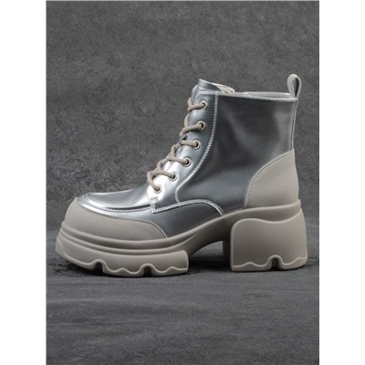 01-F591-2 GREY/SILVER Ботинки демисезонные женские (натуральная кожа, искусственная кожа)