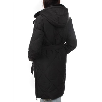 309 BLACK/BLACK Пальто зимнее стеганое женское (200 гр. холлофайбер, натуральная норка)