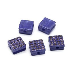 Бусина полимерная со стразами квадрат 10*10мм, цв.фиолетовый (упаковка 5 штук)