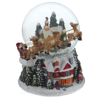 GAEM Фигурка декор в стекл шаре "Дом и Дед Мороз", (подсвет,муз, вьюга 3хАА н/п), D 11 см, L16 W16 H16 см