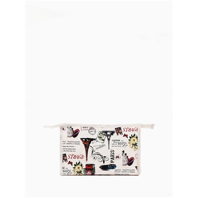 Косметичка на молнии, треугольная, средняя, с рисунком, бежевая