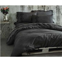 2 сп. Евро Комплект Постельного Белья Cotton Saten Alisa Antrasit Çift - EcoCotton