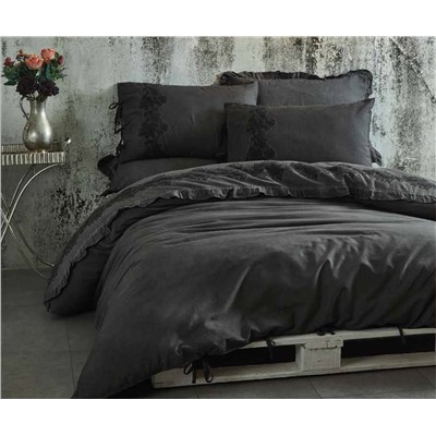 2 сп. Евро Комплект Постельного Белья Cotton Saten Alisa Antrasit Çift - EcoCotton
