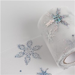 Фатин со снежинками, с голографией, 7.5 см, 9.1±0.5 м, 11±1 г/м², белый №33