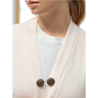 Зажим для кардигана «Круг» в орнаментах, цвет коричневый в чернёном золоте