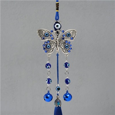 Подвеска от сглаза металл «Бабочка с колокольчиками и кисточкой», 7×30 см