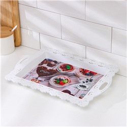 Поднос пластиковый прямоугольный «Ажурная кайма», 35×24×2 см, цвет МИКС