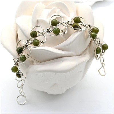 Браслет нефрит в посеребрении, 17см.