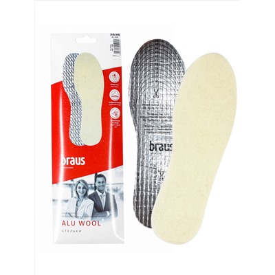 Стельки зимние ALU WOOL (100% толстая мягкая шерсть+ эластичный слой+алюминиевая фольга) БЕЗРАЗМЕРНЫЕ
