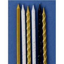 Свечи в торт «Праздничное волшебство», 6 шт., белый, черный, золотой