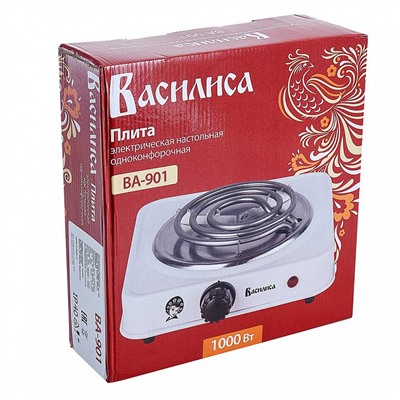 Плита электрическая 1000 Вт настольная 1-конфорочная ВАСИЛИСА ВА-901 белая