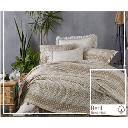 Постельное Белье с Жаккардовым Покрывалом ЕВРО 2 сп. Beril Haki Çift Pike Tak.  -  EcoCotton