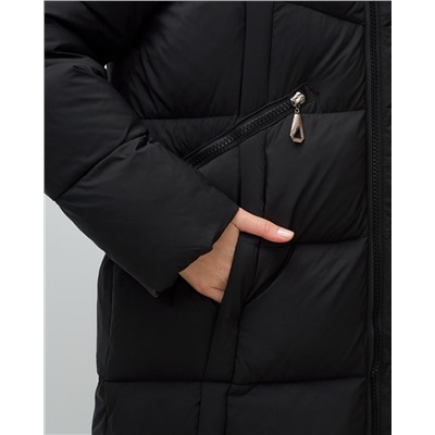 Пальто зимнее утепленное с капюшоном женское черного цвета 7729Ch