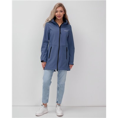 Парка спортивная женская с капюшоном softshell синего цвета 9568S