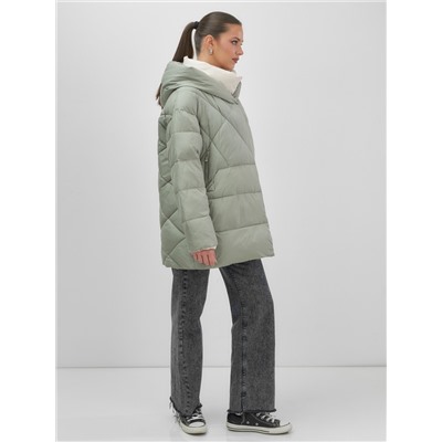 Куртка женская зимняя с капюшоном большого размера зеленого цвета 1170Z
