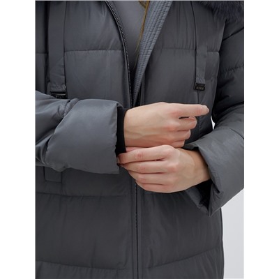 Пальто женское зимние с мехом песец большого размера серого цвета 622_1Sr