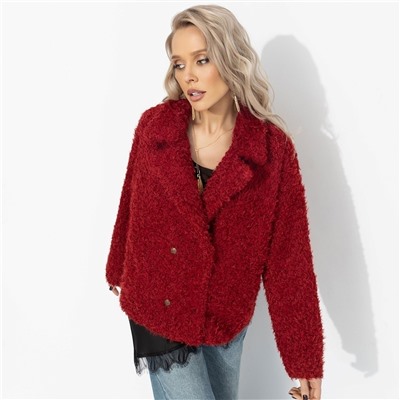 Полупальто из мягкого экомеха, Слишком заметна (красный закат, oversize, 42-48)