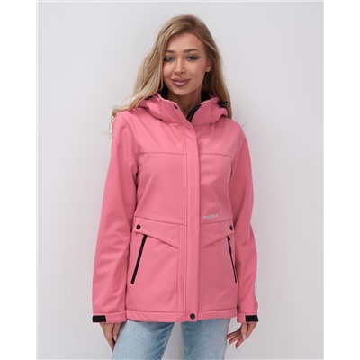Ветровка спортивная женская с капюшоном softshell розового цвета 9566R