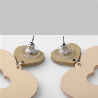 Серьги металл «Сердце» леопард, цвет розово-зелёный в серебре