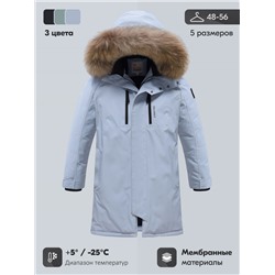 Парка зимняя мужская с капюшоном и мехом енот синего цвета 9537-1S