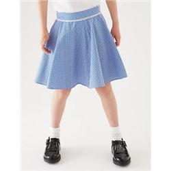 Girls' Pure Cotton Gingham Skater School Skirt (2-14 Yrs)
