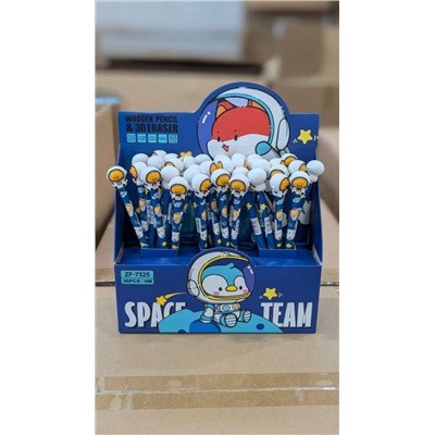 Карандаш "Cute astronauts" c ластиком, mix, шоу-бокс 36 шт.