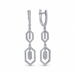 Серьги с фианитом родированные серебро 925*