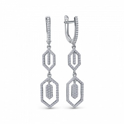 Серьги с фианитом родированные серебро 925*