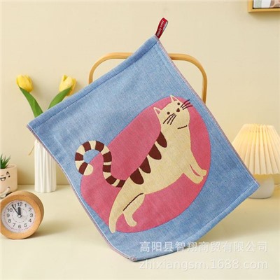 Zhiyang towel, four-layer cotton jacquard gauze, stretch cat square towel, soft absorbent kitchen towel factory price wholesale