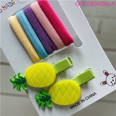 Набор детских аксессуаров для волос (Зажим уточка 2 + 5 резинки) НД 3 тип 1