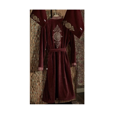Подарочный Набор Халат + Полотенце + Тапочки (S) Tuğra Bordo Bayan Bornoz Seti - Small- EcoCotton