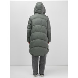 Пальто зимнее утепленное с капюшоном женское цвета хаки 7747Kh