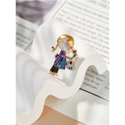 Брошь «Девочка художник», цветная в золоте