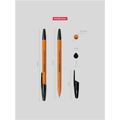 Ручка шариковая ErichKrause R-301 Orange Stick, узел 0.7 мм, чернила чёрные, длина линии письма 2000 метров, штрихкод на ручке