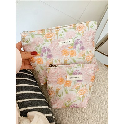 Fresh capacious cosmetic bag to go out, liner, handheld organizer bag, small clutch bag, floral print, high-end