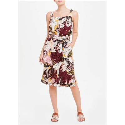 Palm Print Belted Linen Skirt