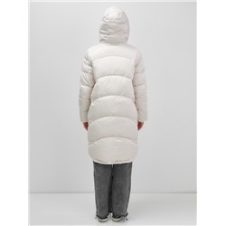 Пальто зимнее утепленное с капюшоном женское бежевого цвета 7747B