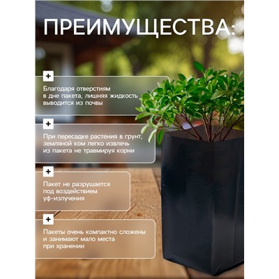 Пакет для рассады, 3 л, 11×30 см, полиэтилен, толщина 60 мкм, с перфорацией, чёрный, Greengo