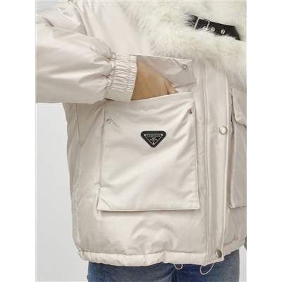 Куртка бомбер ангел с мехом песец премиум класса бежевого цвета 390_1B