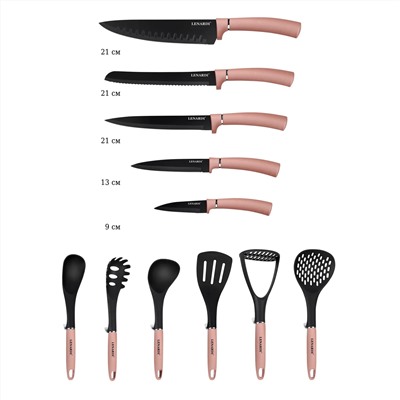 196-032 Набор ножей и кухонных принадлежностей 12пр. на подставке в под.уп.(х6)Нержавеющая сталь