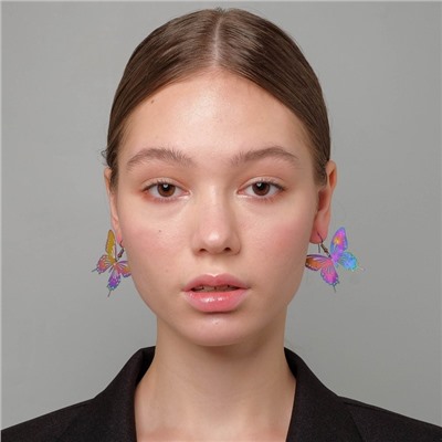 Серьги металл «Бабочки» кружевные, цвет бензиновый