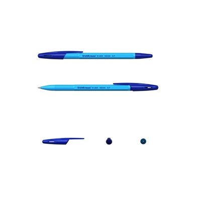 Ручка шариковая ErichKrause R-301 Neon Stick, узел 0.7 мм, чернила синие, длина письма 2000 метров, МИКС