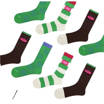Green retro trend cotton knee socks for men and women, Korean style, mid-length